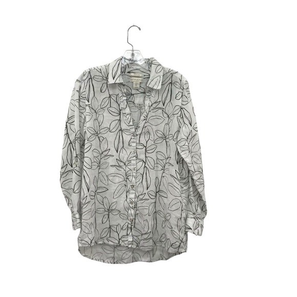 Cynthia Rowley Black and White Leaf Print 100% Button Up Linen Shirt Size Small - Picture 4 of 4